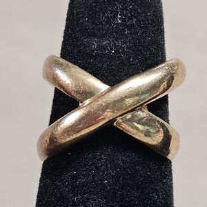 Gold X Ring Crafted Chunky Stainless Steel Statement Cuff Ring